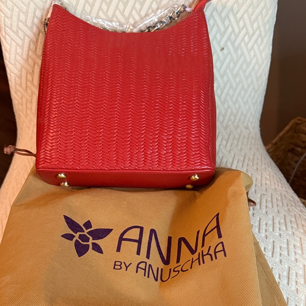 Anuschka Red Woven Leather Bag